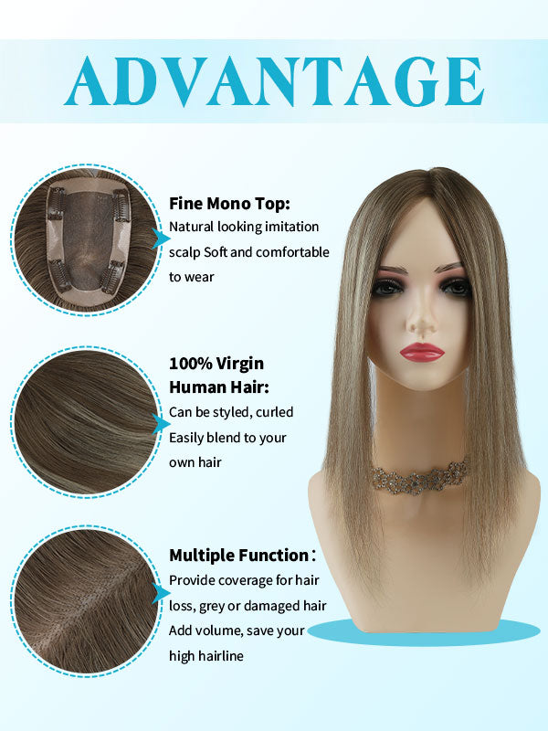 Hair Topper 3"x 5" Mono Base Ombre #8C/60