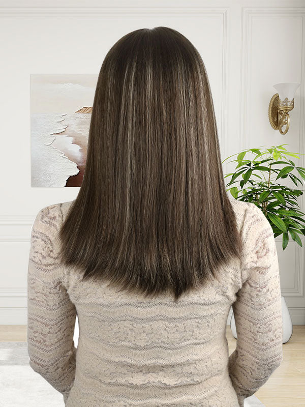 Lace Front Wig Dark Brown Hair with Blonde Highlights #BM 18"