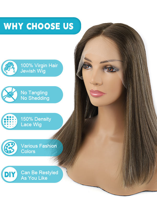 Lace Front Wig Dark Brown Hair with Blonde Highlights #BM 18"