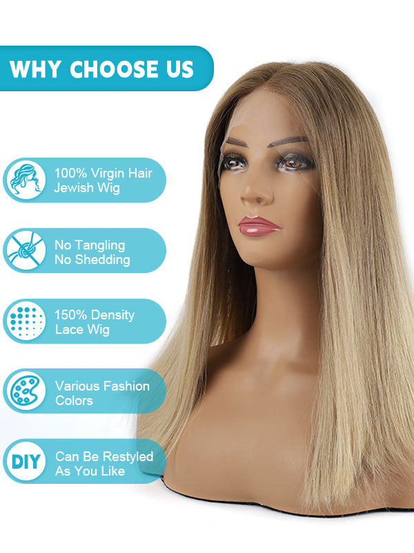 Lace Front Wig Light Brown with Blonde Balayage Color #714B 18"