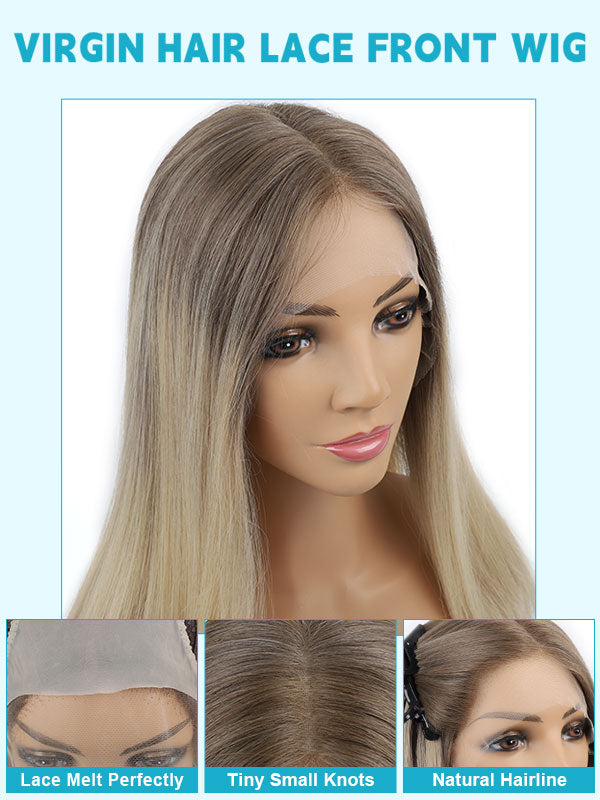 Lace Front Wig Silk Top Ash Brown w/ Blonde Balayage Color #GT2 18"