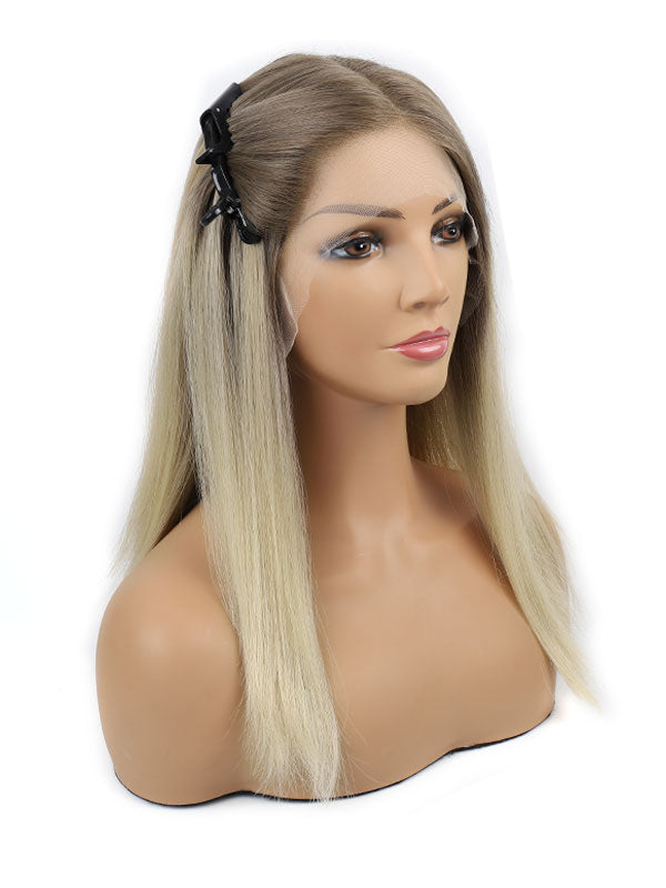 Lace Front Wig Silk Top Ash Brown w/ Blonde Balayage Color #GT2 18"