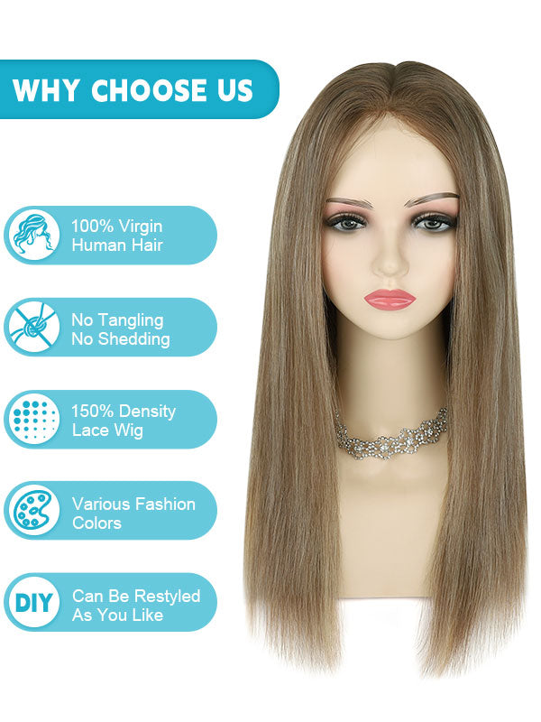 Lace Front Wig with Silk Top Highlights #8C/60