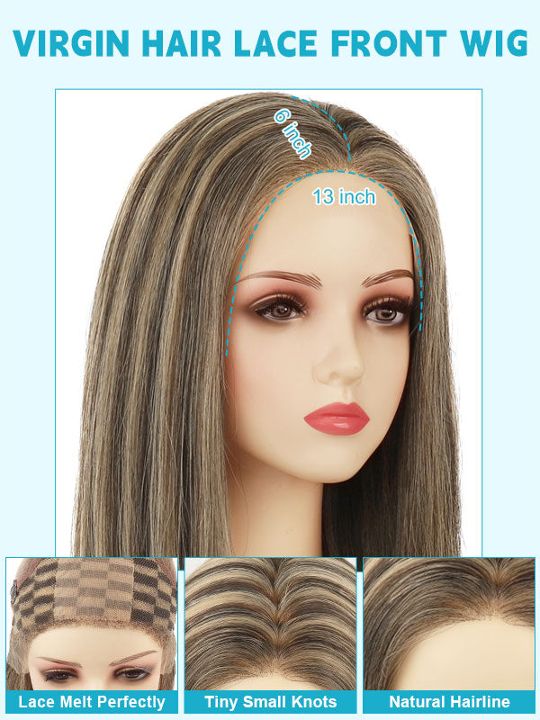 Lace Front Wig with Silk Top Highlights #P6/27