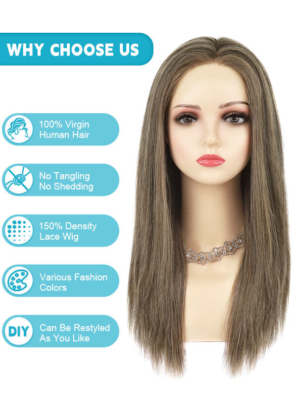 Lace Front Wig with Silk Top Highlights #P6/27