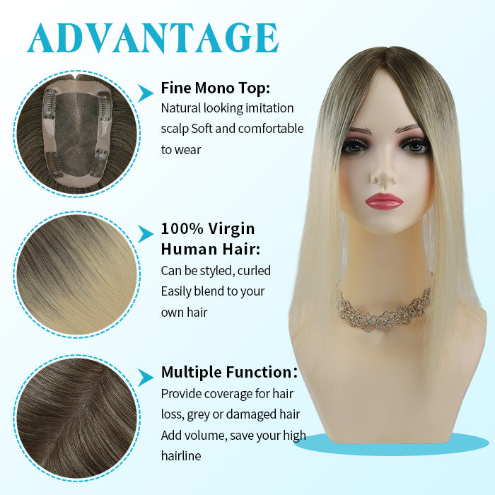 Hair Topper 3"x 5" Mono Base Ombre #T4/60