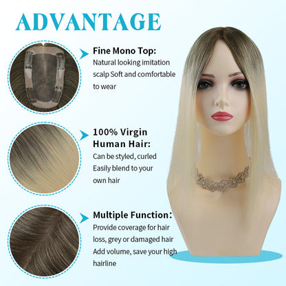 Hair Topper 3"x 5" Mono Base Ombre #T4/60