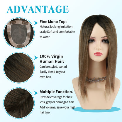 Hair Topper 5"x 6" Mono Base Ombre #8C/60