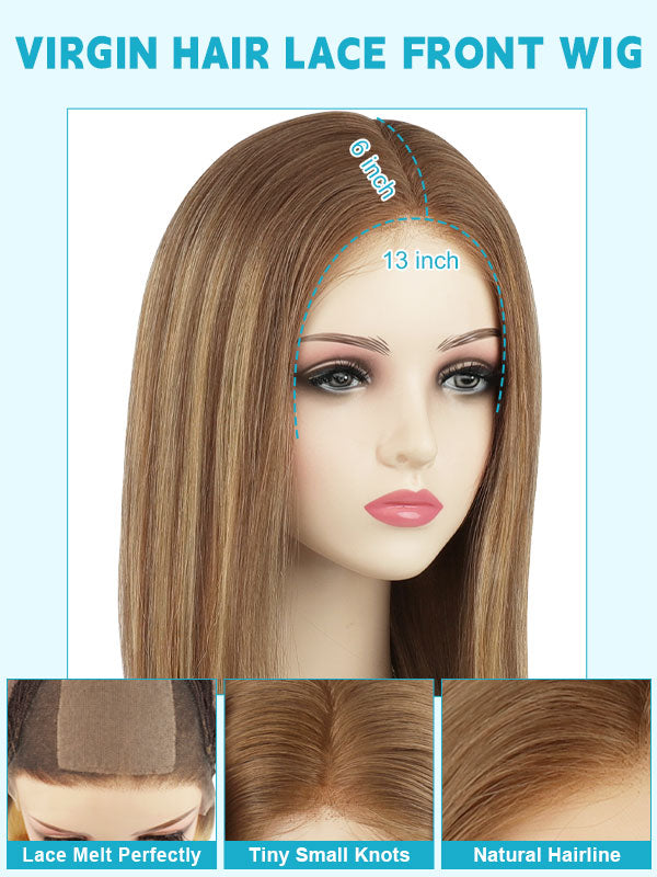 Lace Front Wig Human Hair Ombre Highlights #T10A-P10A/60