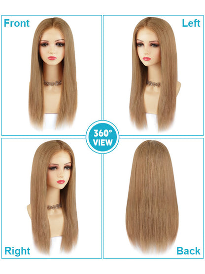 Lace Front Wig Human Hair Rooted Highlights #R8B-P16/22