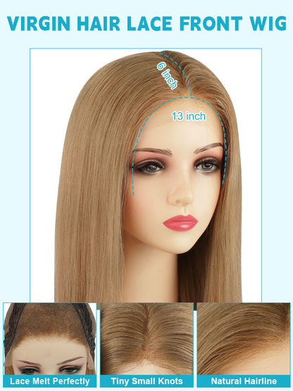 Lace Front Wig Human Hair Rooted Highlights #R8B-P16/22