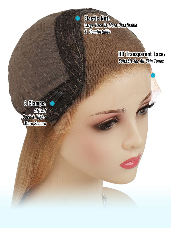Lace Front Wig Human Hair Rooted Highlights #R8B-P16/22