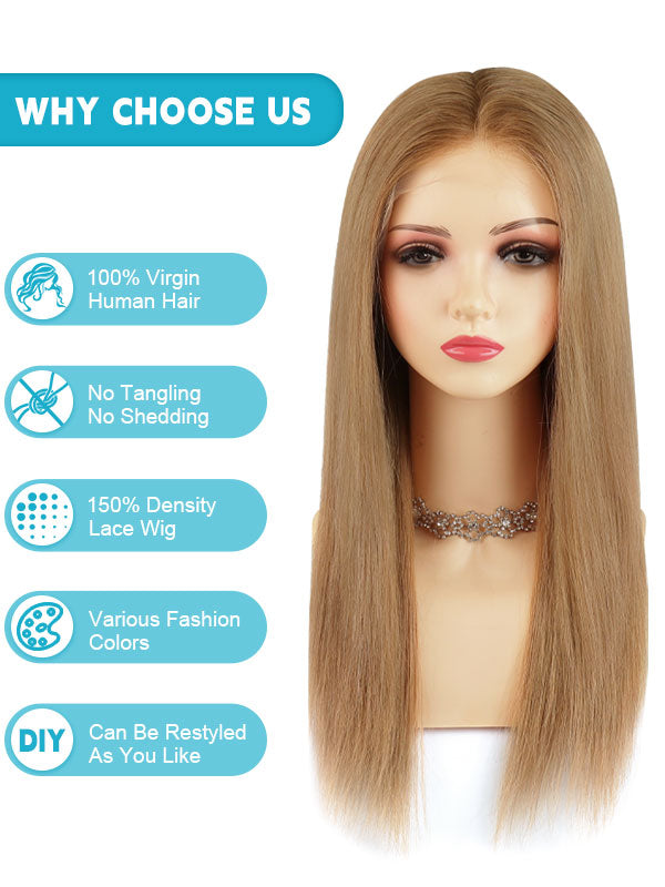 Lace Front Wig Human Hair Rooted Highlights #R8B-P16/22