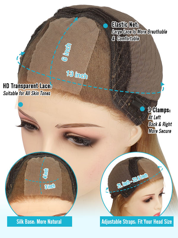 Lace Front Wig Human Hair Rooted Highlights #R8B-P16/22